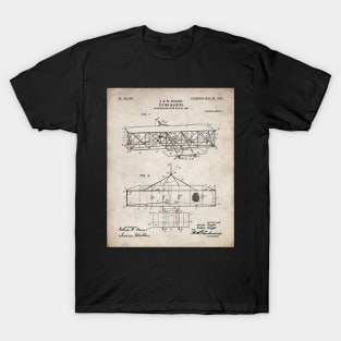 Wright Brothers Airplane Patent - Aviation History Art - Antique T-Shirt